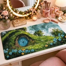 1pc Hobbit House Fantasy Landscape Desk Mat, Green Meadow Hobbit Hole Print Large Gaming Mouse Pad, Non Slip Desktop Protector For Office Game Room - View 18