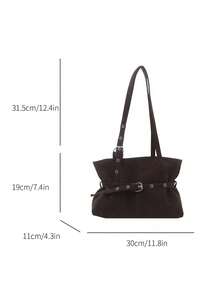 Dedoo Large Capacity Hand Tote, Solid Color, Metal Grommet Buckle Strap, Hand Carry, Simple Casual, Commute Travel Women Bag - Coffee - View 3