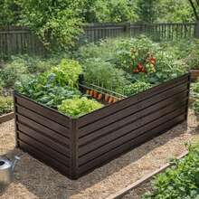 Large Metal Raised Garden Bed, 190x90x64cm Planter With Open Base, Heavy Duty Steel Flower Bed Kit, Weatherproof And Rustproof For Vegetables, Herbs, Flowers And Patio – WALNUT - Brown - View 2