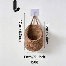 3pcs/Set Hanging Woven Baskets, 3 Sizes, Bohemian Style Cotton Rope Wall Hanging Storage Baskets, Decorative Space-Saving Wall Storage, Suitable For Bathroom, Bedroom, Living Room, 2 Baskets + Hooks - Khaki - View 11