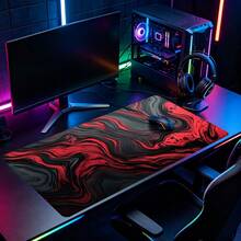 Alas Mouse Swirl Fluid Merah Hitam Tekstur Alas Meja Ukuran XL Aksesori Meja Kantor Aneka Warna Anti Selip Tepi Jahit Alas Komputer untuk Meja 35,4x15,7 Inci Alas Karet Alas Keyboard Laptop untuk Kantor Rumah & Gamer - View 2