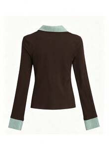Korean Style Polo Collar Long Sleeve T-Shirt Women Inner Layer Slim Fit Flattering Unique Beautiful Base Layer Top Autumn Clothing - Brown - View 2