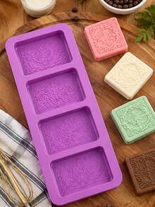 4-Cavity Square/Round Handmade Soap Silicone Mold, Vintage Embossed Pattern, One-Piece Soft & Flexible, Easy Release, Non-Stick, DIY Tool For Cold Process Soap, Aromatherapy Soap, Essential Oil Soap, Heat-Resistant, Reusable, Home & Studio Grade, Beginner-Friendly, Perfect For Gifts Or Personal Use - Multicolor - View 12