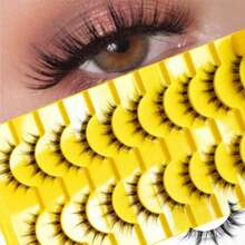 10 Pairs Natural Look Fluffy Strip False Eyelashes, Wispy Soft Faux Mink Lashes, Light Volume Full Band Lashes, Comfortable Reusable Fake Lashes For Everyday Wear & Soft Glam Makeup - Black - View 9