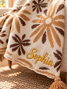 1PC Custom Embroidered Name Firework Knit Throw Blanket, Tassel Detail Knitted Blanket, Multiple Color Selections, Decorative Cover For Sofa & Bed, Holiday Gift For Family - Multicolor - View 4