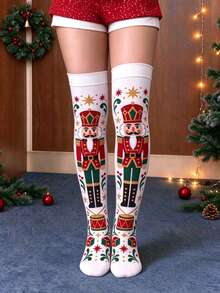 1 Pair Christmas Pattern Over-The-Knee Socks, Sexy & Cute, One Size, High Elasticity, Suitable For Date Night And Christmas Party - Multicolor - View 4