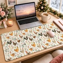 1pc Farm Chicken Floral Desk Mat, Cute Hen Rooster Botanical Print Large Table Mat, Non Slip Desktop Protector For Home Office Decor - View 2