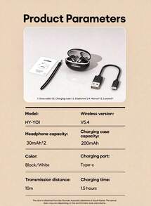 HYUNDAI HY-Y01 Bluetooth Earphones, Half In-Ear Design With High-Definition Surround Sound Quality, Sensitive Microphone For Voice Calls, LED Power Display, Music, Sports, Gaming, Low Latency, Long Battery Life, Comfortable Wireless Earbuds - Multicolor - View 10