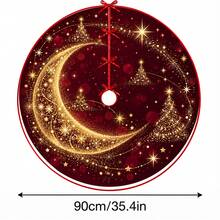 1件裝 酒紅色星空金屬新月圖案聖誕樹裙，優雅節日裝飾，5種尺寸，中性節日禮物，適用於居家與派對聖誕家居裝飾 - 酒紅星空金色彎月 - 查看 13