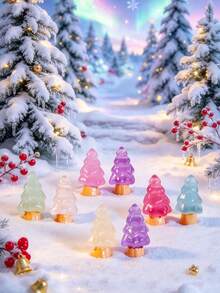 10/20pcs Mini Glowing Christmas Tree Ornaments, Colorful Miniature Christmas Decorations, Suitable For Micro Landscape, Party Tabletop DIY Decor - Multicolor - View 4