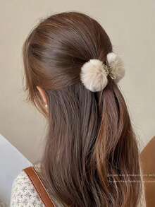 1pc Women Fashion Butterfly Fluffy Hair Claw - milk coffee color - View 3