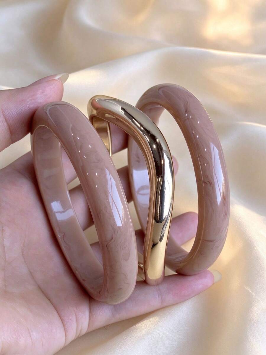 3pcs Set Fashion Vintage Thick Multicolor Asymmetrical Acrylic Bracelets, Suitable For Women, Daily Wear, Gift For Friends And Family - Multicolor - View 1