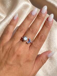 1pc Sun & Moon Glowing Ring, Multiple Sizes Available, Suitable For Women, Ideal Date Gift Or Exquisite Jewelry - Silver - View 3