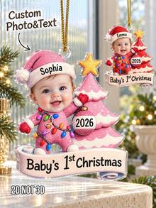 1pc Custom Baby's 1st Christmas Photo And Text Ornament, Personalized Glitter Santa Baby Outfit Keepsake Gift,Newborn First Christmas Memory - Multicolor - View 1