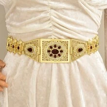 1pc Vintage Exotic Metal Belt With Multi-Segment Spliced Structure And Inlaid Design, Suitable For Festival Celebration Atmosphere - One Size - View 7