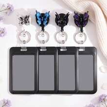 UV Reactive Glow Butterfly Badge Reel & ID Card Holder, Dark Gothic Retractable Name Tag Holder, Halloween Party Accessory For Nurse Teacher Office - Multicolor - View 1