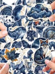 50Pcs Limited Star Map Journal Stickers, Astronomical Fantasy Theme Design, Hand-Drawn Motifs Of Star Map Badges, Constellation Lines, Moon, Galaxy, Meteor, For Bike, Books, Journal, Tumbler, Desktop Organizer, Skateboard, Document Box Decor - Multicolor - View 2