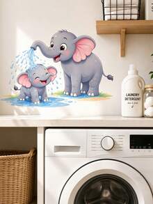 1pc Cute Elephant Bathroom Wall Decal, Cartoon Animal Bath Sticker, Waterproof Removable, Nursery Bathroom Decor - Multicolor - View 2