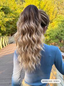 HEYPINK 18 Inch Gradient Brown Water Wave Heat-Resistant Synthetic Fiber Claw Ponytail Hair Extension, Suitable For Women's Party And Daily Wear - Brown Ombre - View 3