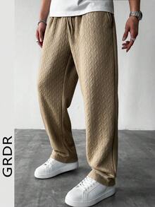 GRDR Minimalist 3D Herringbone Texture Drawstring Straight Leg Pants Men's Casual Daily Wear Versatile Bottoms - Khaki - View 3