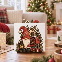 Fairy Tale Style Christmas Desktop Tissue Box Holder, Dwarf Cottage Vintage Painted Design With Lantern, Gift, Holly And Other Holiday Details. Practical Decor 2-In-1, Easily Create A Cozy Winter Christmas Atmosphere. - Multicolor - View 6