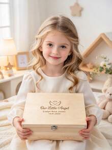 Personalized "Our Little Angel" Memorial Box, Wooden Engraved Storage Box, Baby Memorial Box, Miscarriage Memorial Gift, Miscarriage Sympathy Gift, Healing Memorial, Angel Baby Gift - Multicolor - View 3