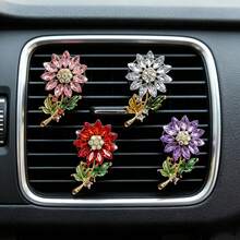 2/4pcs Crystal Sunflower Car Air Vent Aromatherapy Clip, Rhinestone Flower Decorative Fragrance Pad Interior Ornament - Crystal Flower - View 4
