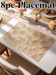 8pcs, Gold Rectangular Hollow PVC Placemats, Washable Table Decor Mats, Non-Slip Odorless Tableware Mats, Breathable Heat Dissipation Western Style Mats, Suitable For Restaurants, Cafes, Homestays, Applicable For Festivals, Parties, Gatherings, Birthdays, Weddings, Dinner Parties. - Multicolor - View 10