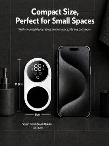 FIYIBAN 1pc Smart UV Toothbrush Sanitizer & Storage Rack, Wall-Mounted Automatic Dust Cover With Digital Display, Type-C Rechargeable Disinfection Box, Holds 2 Toothbrushes For Bathroom Organization - Multicolor - View 5