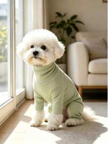 Pet Dog Clothing Multi-Color/Solid Color Fleece Home Wear Four-Legged Jumpsuit Anti-Shedding Base Layer Casual Comfortable Inner Lining Top Suitable For Small Dogs (Teddy, Bichon, Pomeranian, Yorkshire, Maltese) All-Season Apparel - Mint Green - View 1