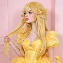 Long Light Golden Pre-Styled Layered Anime Cosplay Wig With Bangs For Women, Outward Flip Strands Heat Resistant Synthetic Full Wig For Halloween Party Princess Dress Up Comic Con Game Costume - Multicolor - View 5
