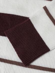 Aflion Atasan Rajut Bergaris Wanita Musim Panas dan Gugur, Kerah Bulat Lengan Panjang Potongan Ramping, Sweater Pendek untuk Pakaian Kasual Sehari-hari Saat Keluar Rumah - MultiWarna - View 5