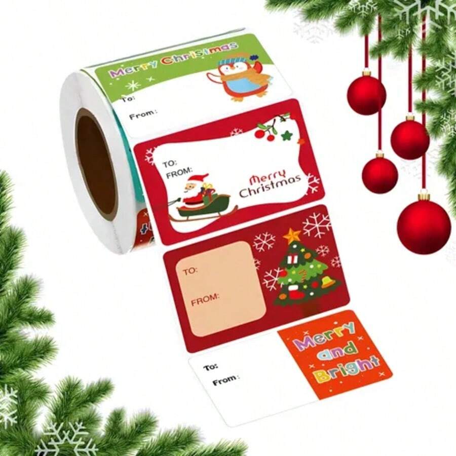 1 Roll 500 Merry Merry Christmas Tag Seal Label Baking Adornment Biscuit Kraft Envelope Package DIY Gift Packaging Santa Claus Stickers - Multicolor - View 1
