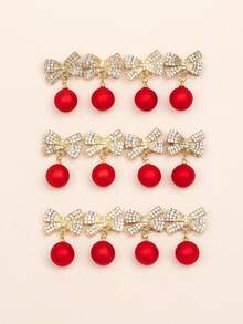 1 Pair Fashionable Metal Bow & Pearl Drop Earrings, Suitable For Women To Wear For Christmas, New Year Party - Multicolor - View 8