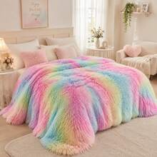 Multicolor Long Pile Blanket For Bed And Sofa, Soft And Fluffy 160x220 Cm Throw, Reversible Bedspread With Warm And Cozy Design For Your Home - Multicolor - View 5