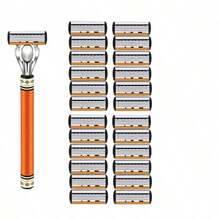Men's Manual Shaving Set - Ultra Sharp 6-Blade, Replaceable Razor Head, Ergonomic Handle Design, Precise And Smooth Shaving Essential, Reusable Replacement Blades, Free Blade Storage Box, Perfect Gift For Father's Day And Birthday (Gift Box Not Included) - Multicolor - View 15