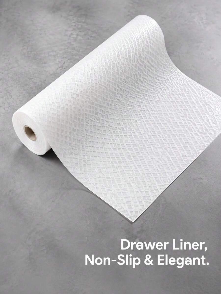 1 Roll White Woven Texture EVA Drawer Liner, Fine Grid Pattern, Moisture-Proof, Non-Slip, Wear-Resistant, High-End Minimalist Style, Drawer Protector Pad, Suitable For Kitchen Cabinets, Bedroom Wardrobes And Home Storage, Anti-Scratch Pad
