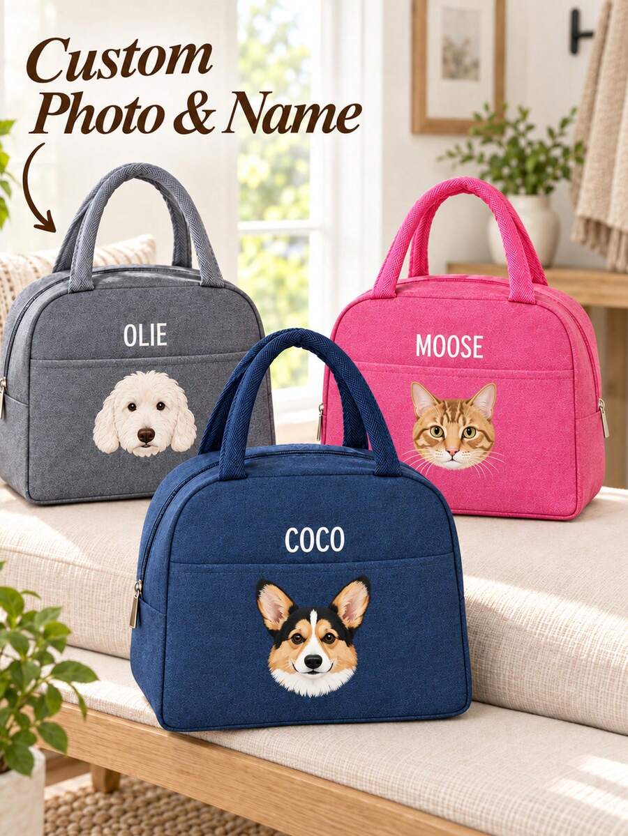 Tas Bekal/Kotak Bekal Makan Siang dengan Foto & Nama Hewan Peliharaan yang Dipersonalisasi, Kotak Bekal Makan Siang Corduroy Kustom (Dapat Diukir), Cocok untuk Kerja, Perjalanan, dan Sekolah, Sempurna sebagai Tas Bekal Makan Siang - MultiWarna - View 1