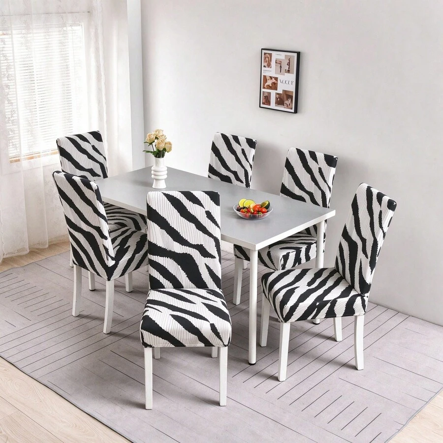 1/2/4/6pcs Chair Covers Dining Chair-Polyester Fiber Elastic Chair Covers Hotel-Use Household Chair Cover - Black and White - View 1