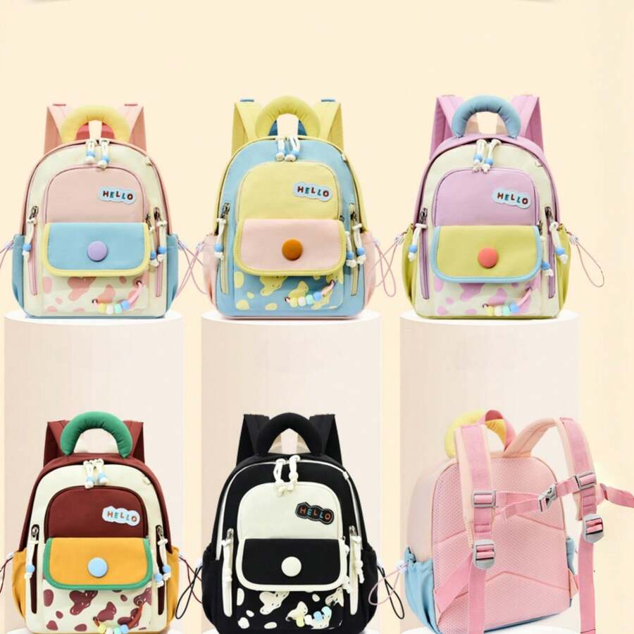 New Fashionable And Versatile Cute Cartoon Contrasting Large Capacity Backpack, Unisex Casual And Lightweight College Style Backpack - Multicolor - View 1
