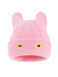 1pc Men's Fashion Versatile Solid Color Eye Embroidery Ear Knit Hat Beanie, Suitable For Autumn/Winter Warmth, Daily Wear And Outfits - A - View 3