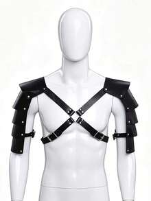 1pc Adjustable Synthetic Leather Body Corset Straps, Shoulder Armor Buckles, Tight Fitting Clothes - Black - View 1