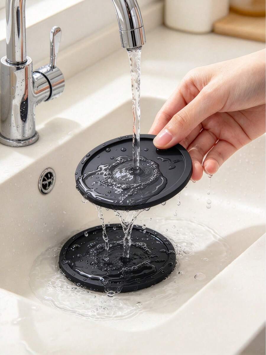 Round Black Silicone Coasters, Modern Desktop Protective Pads, Non-Slip And Heat-Resistant Drink Coasters,Coasters Are Dishwasher-, Modern Desktop Protective Pads, Suitable For Home And Office, Decorative Gifts - Multicolor - View 1
