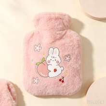 Pink Hot Water Bottle With Cover, Cute Cartoon PVC Water Injection Bag Soft Flannel Hot Water Bottle Cover - Pink - View 2