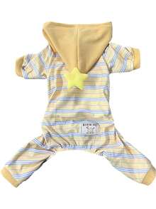 1pc Cute Pet Jumpsuit, Autumn/Winter Yellow Striped Cat/Dog T-Shirt, Soft & Comfortable Pet Hoodie T-Shirt, Suitable For Teddy Poodle And Other Small To Medium Pets - Yellow - View 11
