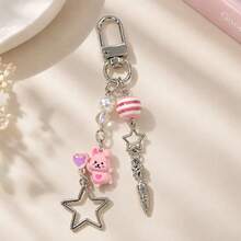 1pc/2pcs Women's Alloy Heart Rabbit Spacer Bead Pendant Keychain, Hollow Carrot & Five-Point Star Charm, Creative Bag Pendant - Multicolor - View 5