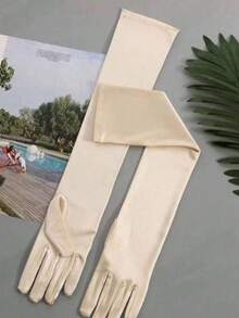1 Pair Long Satin Gloves, Sexy Evening Party Gloves Suitable For Wedding, Party Outfit Matching - Beige - View 3