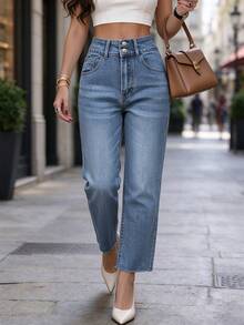 New Arrival European Fashionable Minimalist Casual Straight-Leg Jeans, Versatile Design For Women's Daily Stylish Wear - Light Wash - View 8