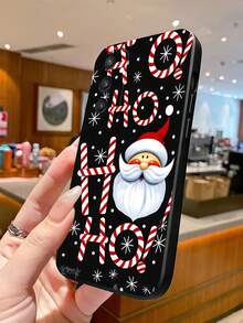 1pc TPU Black Background Santa Claus Print Phone Case, HoHoHo Candy Cane Letter Snowflake Pattern Anti-Drop Soft Protective Phone Case, Compatible With Samsung, Moto, Series Phones - Black - View 4