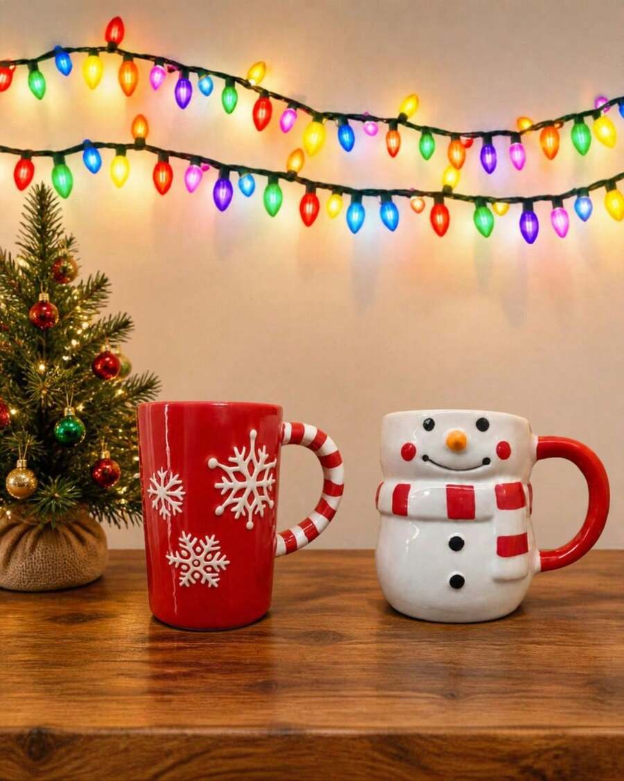 CANECA TEMÁTICA DE CERÂMICA NATALINA / BONECO DE NEVE 330 ML - Branco Boneco de neve - Visão 1